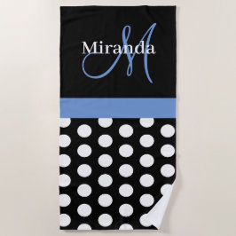 Blue Monogram Schwarz-weiß Polka Dot Beach Handtuc Strandtuch
