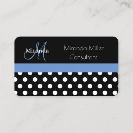 Blue Monogram Schwarz-weiß Polka Dot Business Card Visitenkarte