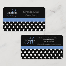 Blue Monogram Schwarz-weiß Polka Dot Business Card Visitenkarte