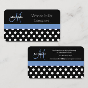 Blue Monogram Schwarz-weiß Polka Dot Business Card Visitenkarte