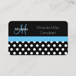 Blue Monogram Schwarz-weiß Polka Dot Business Card Visitenkarte