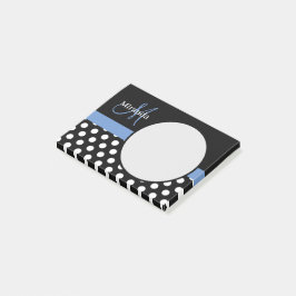 Blue Monogram Schwarz-weiß Polka Dot Post-it Klebezettel