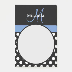 Blue Monogram Schwarz-weiß Polka Dot Post-it Klebezettel