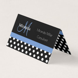 Blue Monogram Schwarz-weiß Polka Dot Visitenkarten