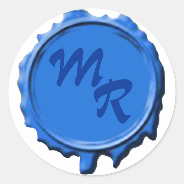 Blue Monogram Siegel Wedding Stickers (Vorderseite)