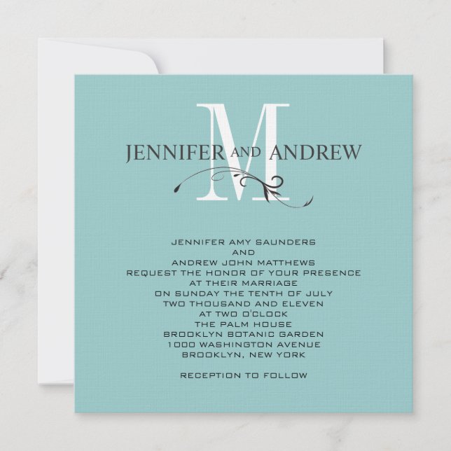 Blue Monogram und Names Wedding Einladung (Vorderseite)