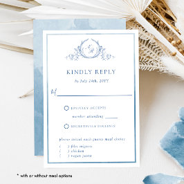 Blue Monogram und Watercolor Elegante Wedding UAWG RSVP Karte