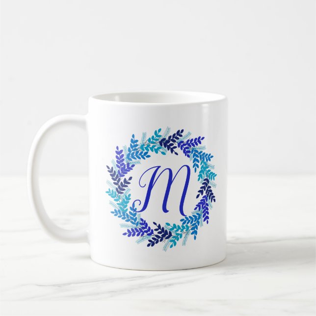 Blue Monogram Ursprüngliche Weihnachtskraut Tasse (Links)
