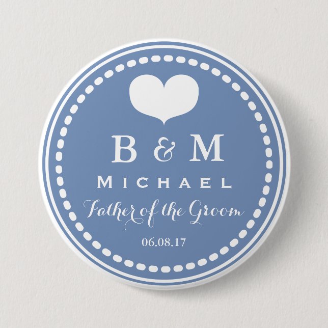Blue Monogram - Vater der Groom Wedding Button (Vorderseite)