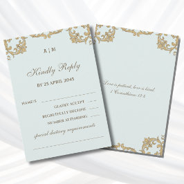 Blue Monogram Victorian Christian Wedding RSVP  Karte