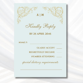 Blue Monogram Vintag Baroque Wedding RSVP Card Karte