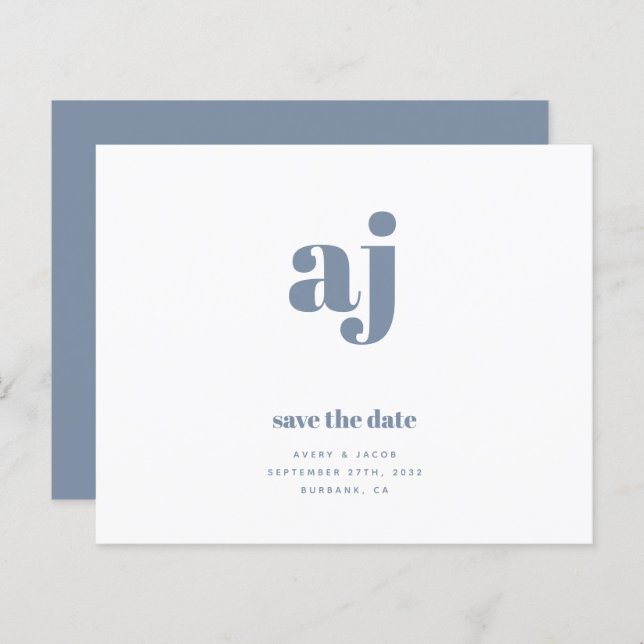 Blue Monogram Wedding BUDGET speichert das Datum (Vorne/Hinten)