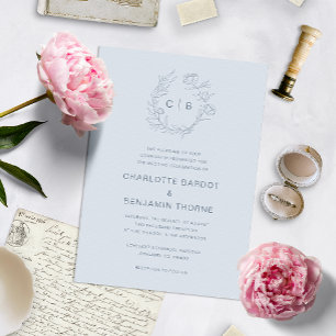 Blue Monogram Wedding Einladung