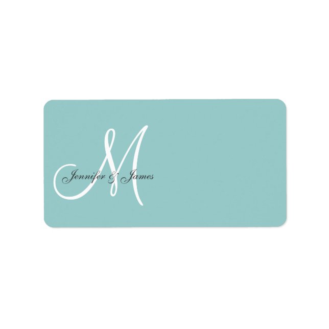 Blue Monogram Wedding Invitation Address Labels Adressaufkleber (Vorne)