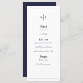 Blue Monogram Wedding Menu Card Menükarte