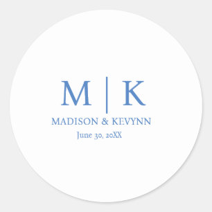 Blue Monogram Wedding Runder Aufkleber
