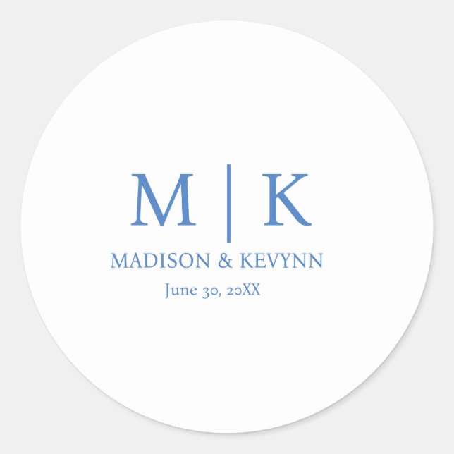 Blue Monogram Wedding Runder Aufkleber (Vorderseite)