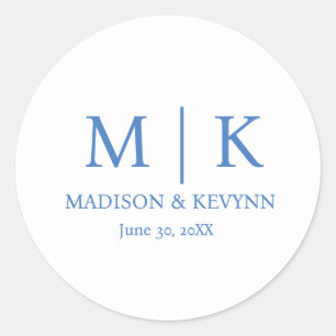 Blue Monogram Wedding Runder Aufkleber