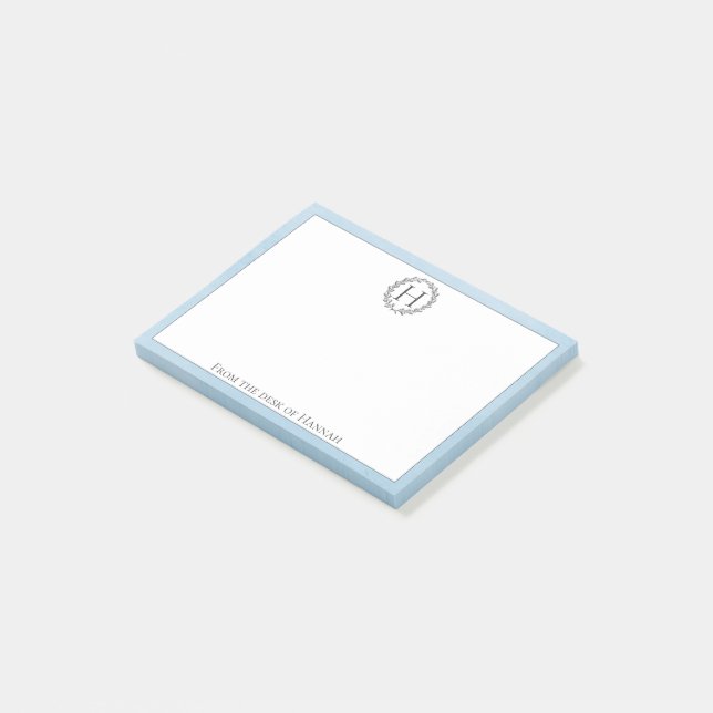 Blue Monogram Wreath Postit-Hinweise Post-it Klebezettel (angewinkelt)