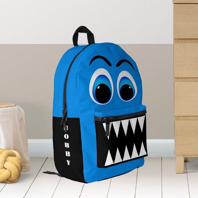 Blue Monster Big Eyes und Beängstigende Zähne Pers Bedruckter Rucksack (Von Creator hochgeladen)