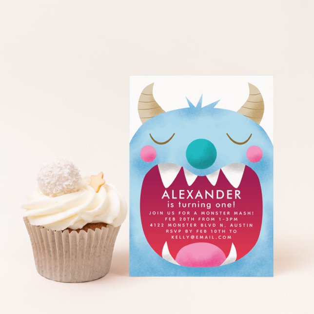 Blue Monster Birthday Party Einladung (Von Creator hochgeladen)