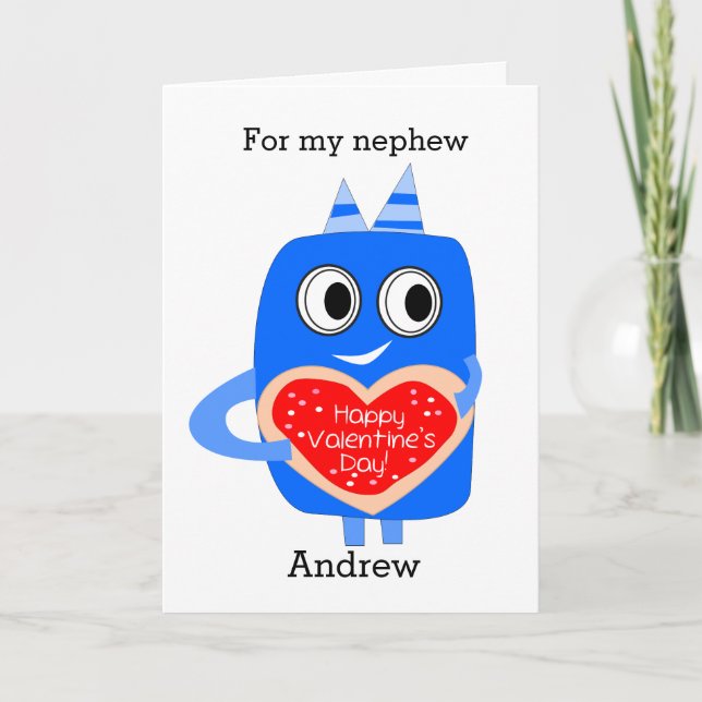 Blue Monster Nephew Valentine Card Feiertagskarte (Vorderseite)