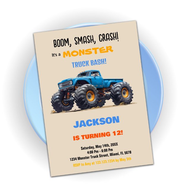 Blue Monster Truck Birthday Einladungen (Blue Monster Truck Birthday Invitations)