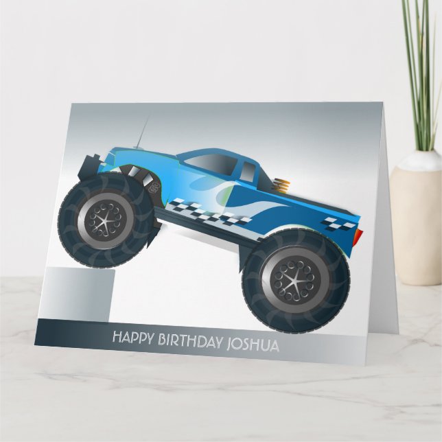 Blue Monster Truck Extra Large Birthday Card Karte (Vorderseite)