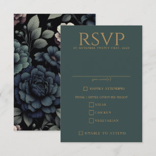 Blue Moody Floral Food Choices RSVP Karte