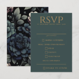 Blue Moody Floral Food Choices RSVP Karte