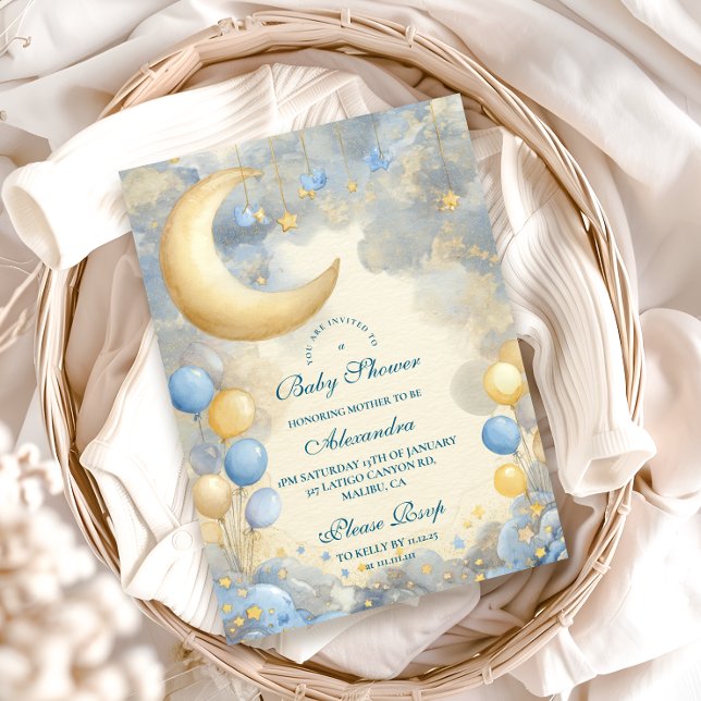 Blue Moon and Stars Baby Dusche Einladung (Von Creator hochgeladen)