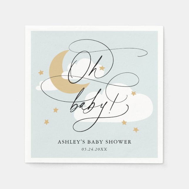 Blue Moon and Stars Script Oh Baby Showroom Napkin Serviette (Vorderseite)
