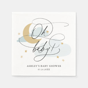 Blue Moon and Stars Script Oh Baby Showroom Napkin Serviette