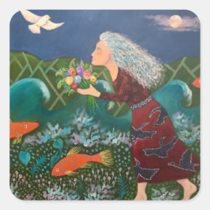 Blue Moon Bouquer Quadratischer Aufkleber