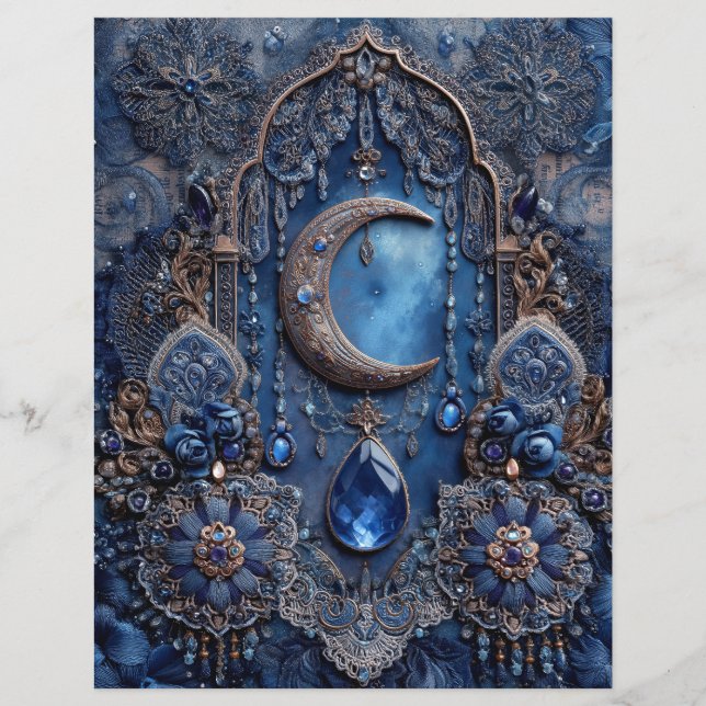 Blue Moon Charm Junk Journal Scrapbook Paper (Vorderseite)