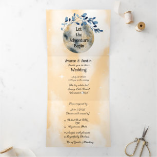 Blue Moon Floral Wedding Dreifach Gefaltete Einladung