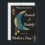 Blue Moon Gilded Gold, Yellow Hearts Mother Day Einladung<br><div class="desc">Feiern Sie einen fantastischen Brunch & Bubbly am Muttertag. Diese schicke Karte enthält zwei goldene Flaschen Champagner in einem Eimer; einen großen blauen Mond mit Goldnuggets und zwei gelben Herzjuwelen. Sie können diese Karte auch mit der Feier Ihrer Wahl anpassen.</div>