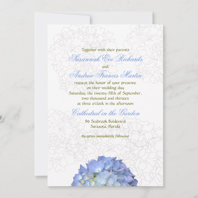 Blue Moon Hydrangea Hochzeitseinladung Einladung (Vorderseite)