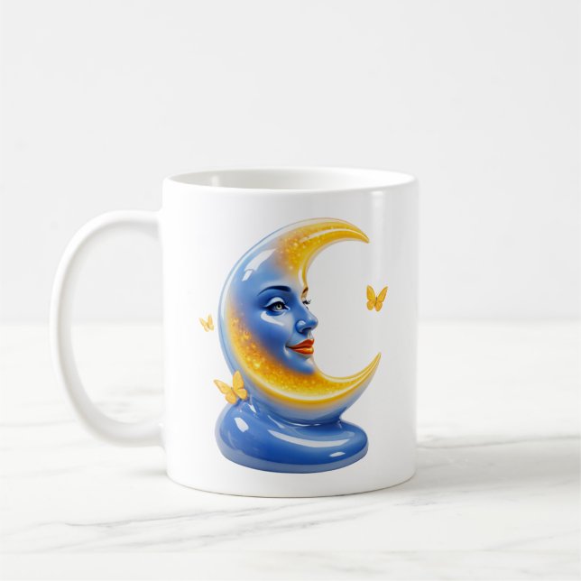 Blue Moon Illustration Glossy Celestial Kaffeetasse (Links)