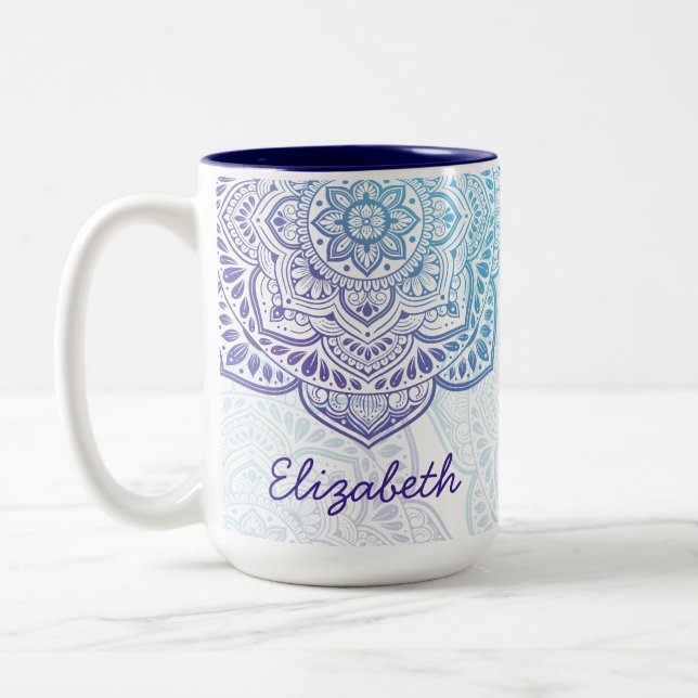 Blue Moon Mandala 15 oz. Personalisierter Becher Zweifarbige Tasse (Links)