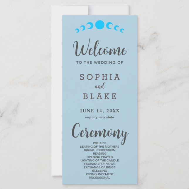 Blue Moon Phases Blue Wedding Program (Vorderseite)