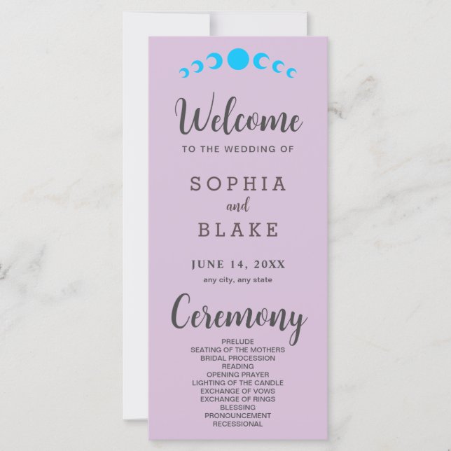 Blue Moon Phases Lila Wedding Program (Vorderseite)