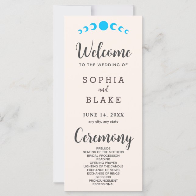 Blue Moon Phases Seashell Wedding Program (Vorderseite)