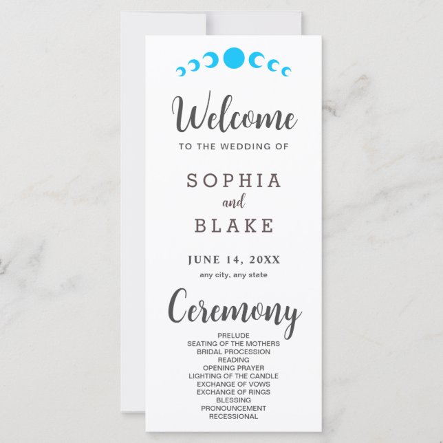 Blue Moon Phases White Wedding Program (Vorderseite)