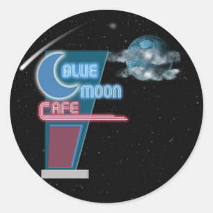 Blue Moon Retro Café Runder Aufkleber