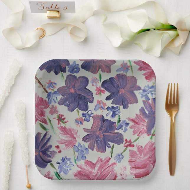 Blue Moon Rose Floral, 9" Square Paper Tellers Pappteller (Hochzeit)