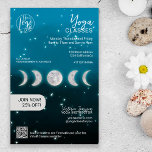 Blue Moon Star Yoga Lehrer Studiengänge Flyer<br><div class="desc">Moderne marineblaue Aquarellfarben-Ober mit Vollmonden und Halbstern,  geometrischen Formen und Yoga Pose Silhouette Yoga Lehrer Studio Lehrer Klassen Flyer für Promo und Preisliste. Fügen Sie Ihr Logo,  Social Media ,  Adresse und Zeitplan hinzu.</div>