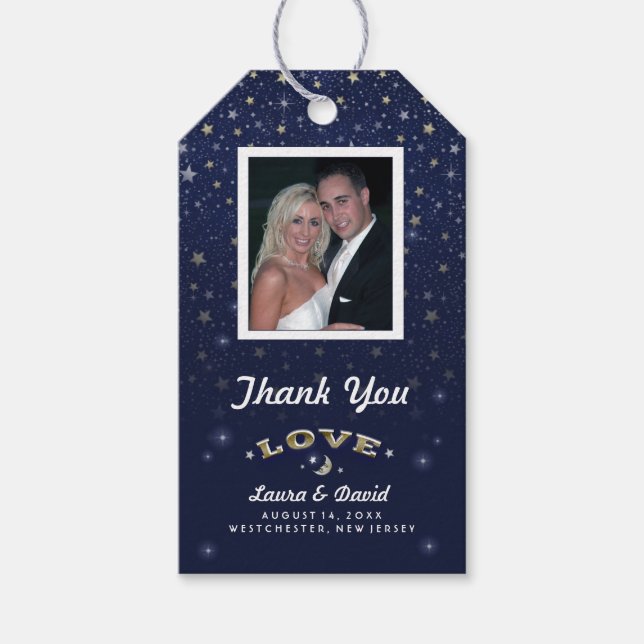 Blue Moon & Stars LIEBE Hochzeit Custom Foto Geschenkanhänger (Vorderseite)