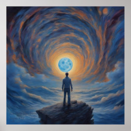 Blue Moon Super Moon AI Fantasy Digital Art Print Poster