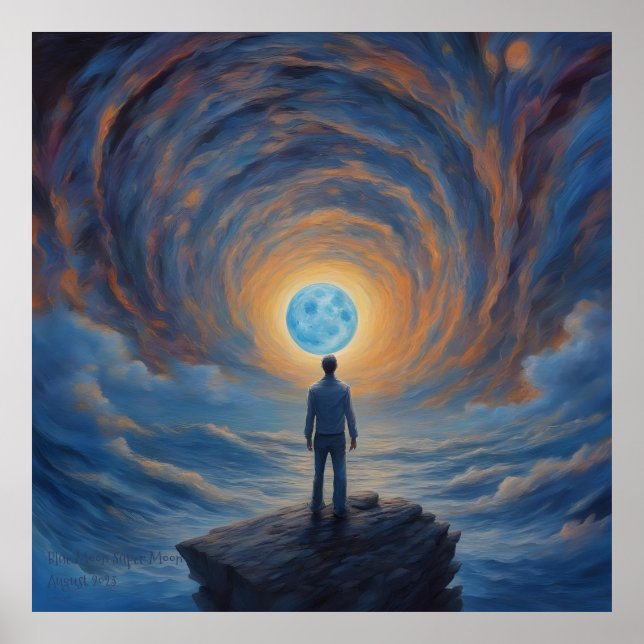 Blue Moon Super Moon AI Fantasy Digital Art Print Poster (Vorne)